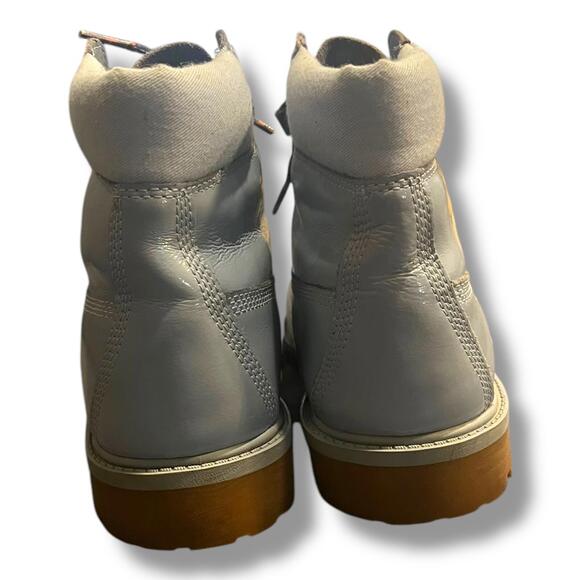 Timberland Junior Girls Sz 7 6” Premium WP Baby Blue Shine 1991A Leather Floral - Picture 4 of 15